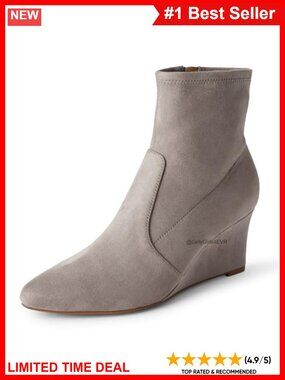 Faux Suede Wedge Ankle Boots Pointed Toe Side Zip